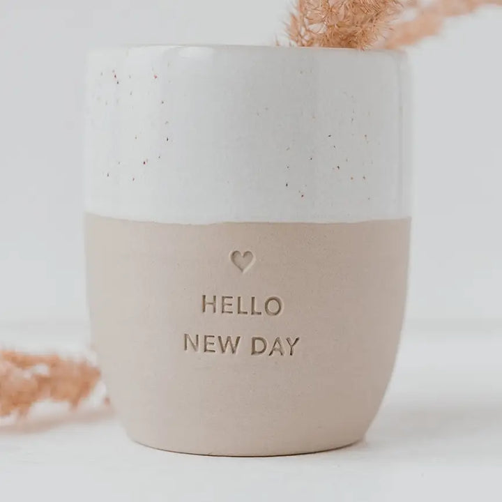 Ръчно изработена керамична чаша Hello New Day