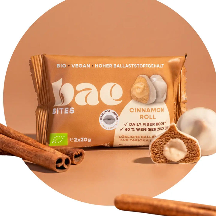 BIO-BITES CINNAMON ROLLS – БИО ВЕГАН ХАПКИ С КАНЕЛА И БАДЕМОВ КРЕМ · 40 Г